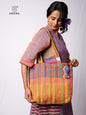 Hand-Embroidered Cotton Gamcha Tote Bag | Multicolor Artisan Shoulder Tote with Zip Closure & Multiple Pockets  112