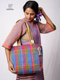 Hand-Embroidered Cotton Gamcha Tote Bag | Multicolor Artisan Shoulder Tote with Zip Closure & Multiple Pockets  111