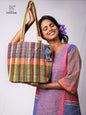 Hand-Embroidered Cotton Gamcha Tote Bag | Multicolor Artisan Shoulder Tote with Zip Closure & Multiple Pockets  110