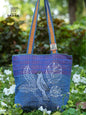 Blue Hand Embroidered Gamcha Pakhi Tote Bag with Hand Embroidered Handle  Bag102