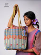 Hand-Embroidered Cotton Gamcha Tote Bag | Multicolor Artisan Shoulder Tote with Zip Closure & Multiple Pockets  115