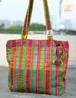 Hand-Embroidered Cotton Gamcha Tote Bag | Multicolor Artisan Shoulder Tote with Zip Closure & Multiple Pockets  109