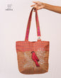 Red Hand Embroidered Gamcha Pakhi Tote Bag with Hand Embroidered Handle  Bag113