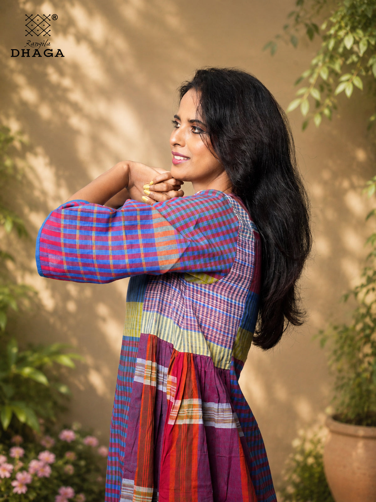 Handloom Gamcha Yoke Gathered Dress with Pockets |Rangila Dhaga GD55