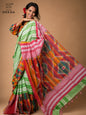 Handloom Kotki & Checked Gamcha Patchwork Saree – Multicolour with Decorative Tassel Pallu GS157