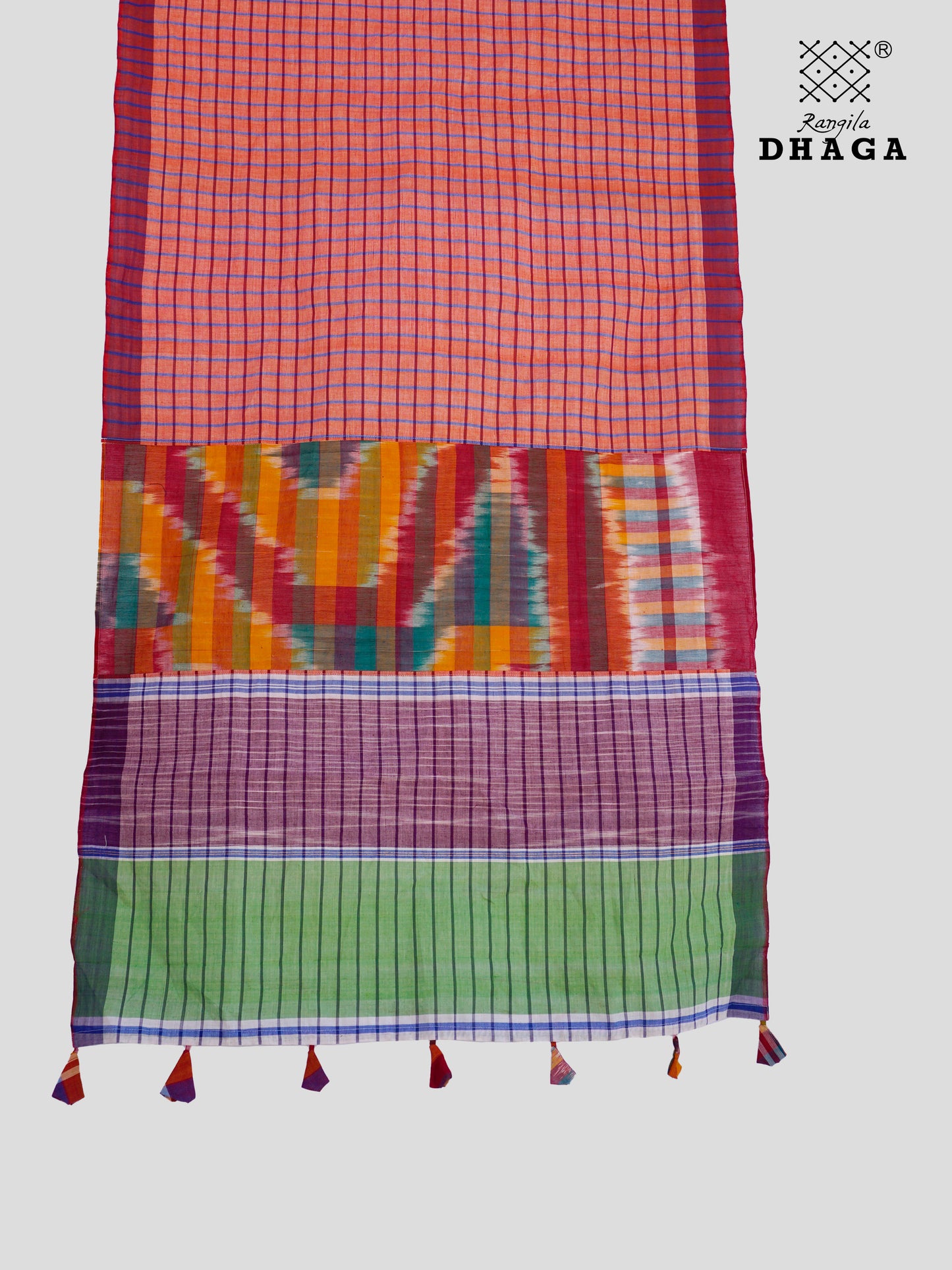 Patch work Gamcha Fashion Handloom Cotton Dupatta DP23 (Oreng Green  Multicolor)