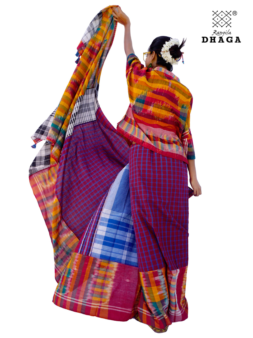 Multicolor - Hand Embroidered Gamcha Fabart Earrings by Rangila Dhaga main image 1